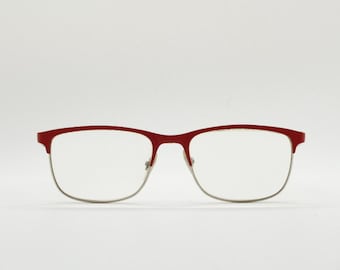 Teenagers Ray Ban vintage eye glasses. Flat metal kids Rayban optical frame with red brow and grey rubber arms. Childrens prescription RX
