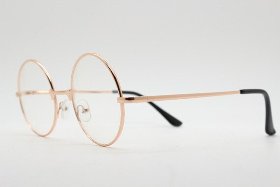 90s vintage round rose gold glasses frames. Clear… - image 4