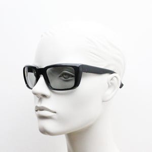 Samco 60s vintage curved sunglasses made in italy. Lethal Hells Angel black acetate wraparound frame with luxury real glass lenses. NOS