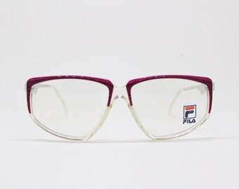 Gafas vintage FILA de los años 80, modelo 6612. Gafas graduadas angulares rosas y transparentes. Montura de los años 80. Gafas graduadas NOS sin usar.