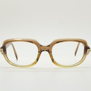 Metzler 60s vintage rectangular eye glasses made in Germany. Xtra small brown ombre optical frame with gold details. Prescription spectacles