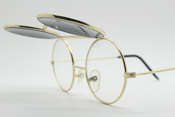 80s Vintage Round Flip up Sunglasses. Metal Frame Industrial 80s Vintage Round Flip up Sunglasses. Metal Frame Industrial