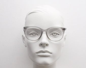 Vintage 40s slim wayfarer design glasses made in the UK by Merx. Transparent grey optical frames. Prescription eyeglasses. RX Spectacles