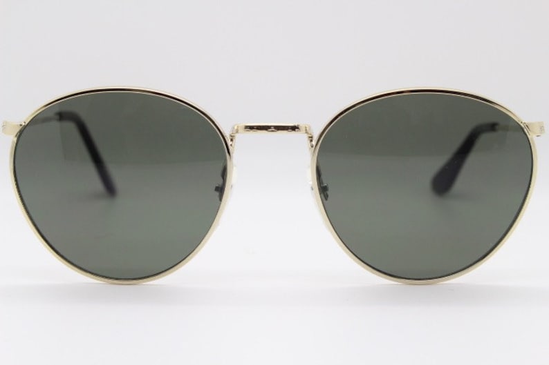 90s vintage refined aviator sunglasses. 60's style round metal frame with dark green lenses. BNWT. Unused NOS image 2