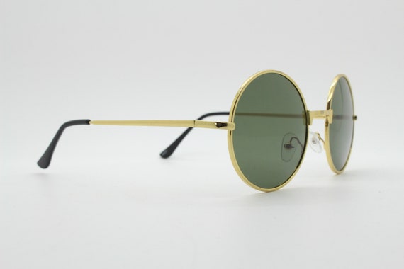 90s round vintage sunglasses. Medium size gold 60… - image 7
