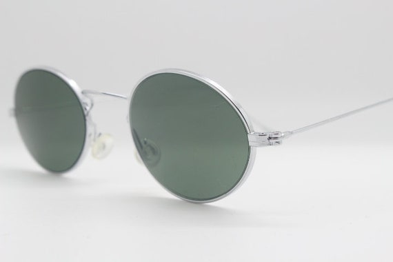90s vintage oval sunglasses. NOS minimal chrome 2… - image 3