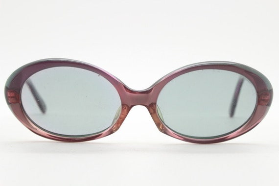 60s vintage oval acetate sunglasses. Deep plum wo… - image 2