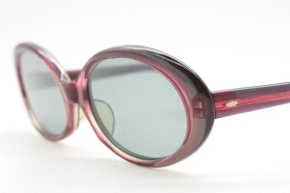 60s vintage oval acetate sunglasses. Deep plum wo… - image 3