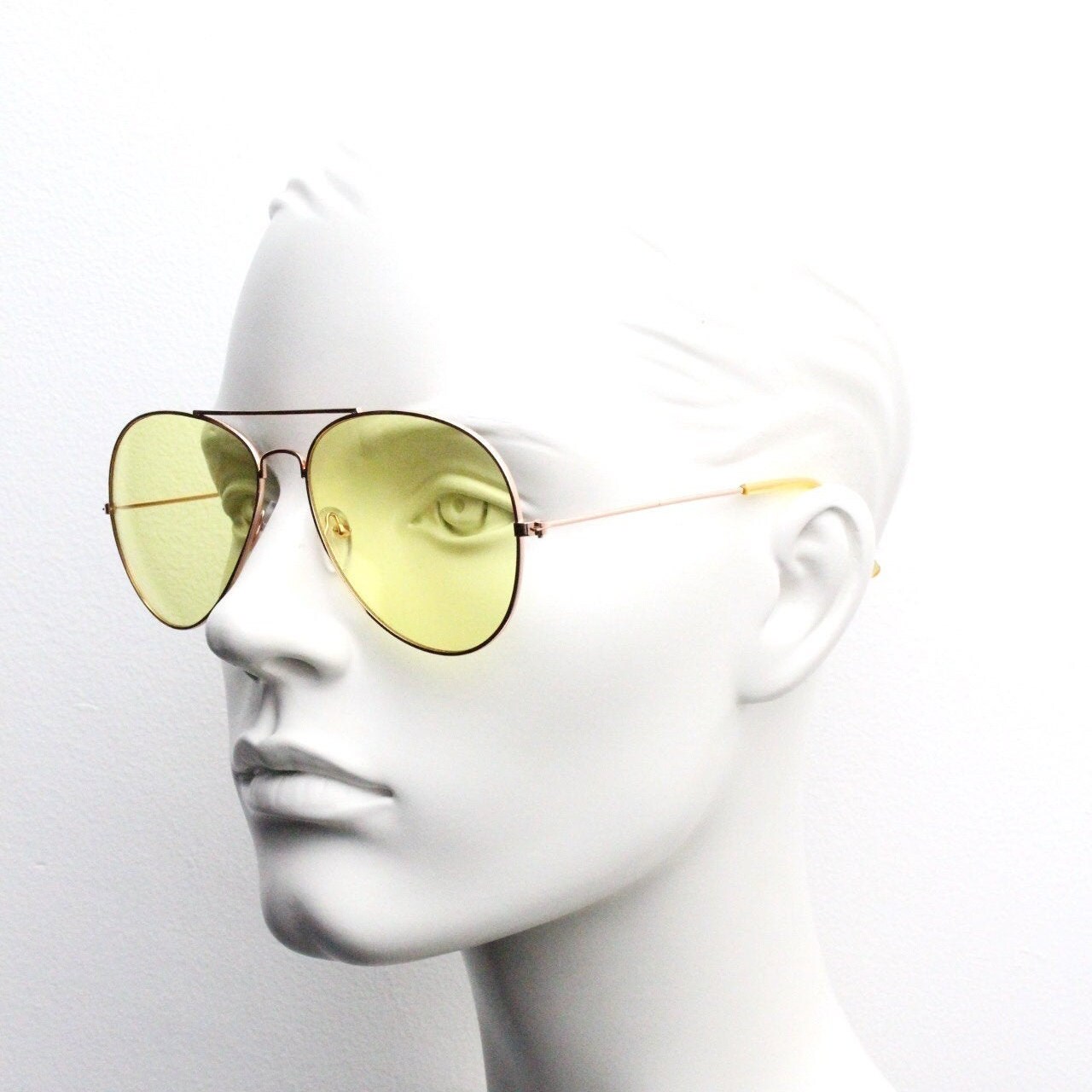 Green Tinted Lenses Silver Metal Aviator Sunglasses 70s Retro Pilot Cop Fashion