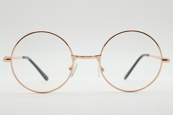 90s vintage round rose gold glasses frames. Clear… - image 2