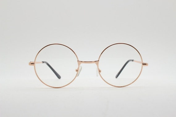 90s vintage round rose gold glasses frames. Clear… - image 1