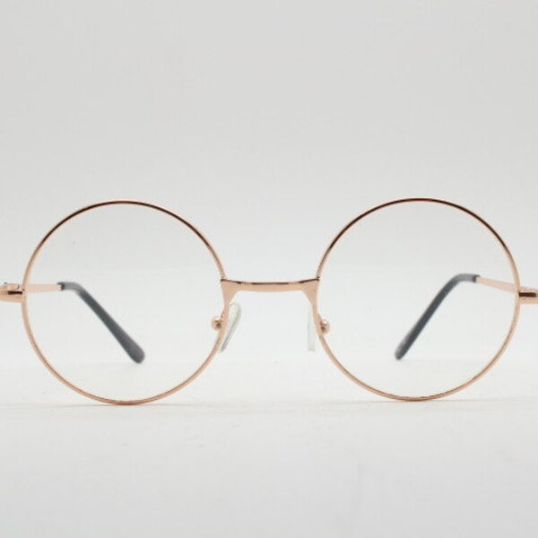 90s vintage round rose gold glasses frames. Clear lens 20s design metal frame eyeglasses. John Lennon spectacles. Unused NOS
