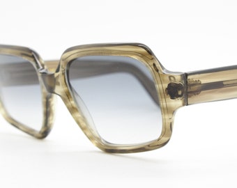 60s vintage abstract rectangle sunglasses made in Germany. Superb styling in superior heavy acetate with gradient lenses. Mens 1960s mod NOS