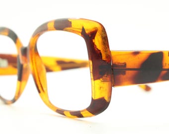 80s vintage oversized square eye glasses. Large uber fashion chunky amber and brown optical frame. Prescription eyeglasses. RX. NOS