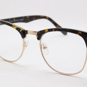 90s vintage half frame glasses. Tortoise and gold all time classic 40s style browline eyeglasses with clear lenses. NOS spectacles image 1