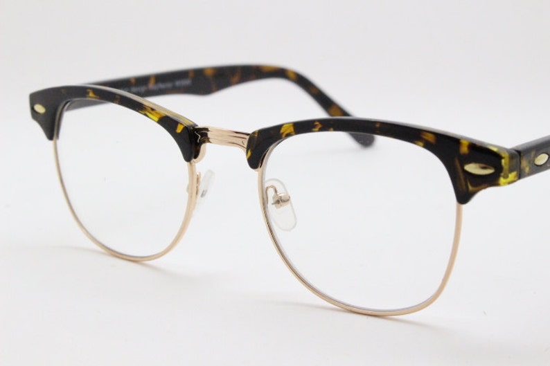 90s vintage half frame glasses. Tortoise and gold all time classic 40s style browline eyeglasses with clear lenses. NOS spectacles image 1