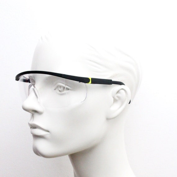 80s vintage shield sunglasses. Black brow with sq… - image 2