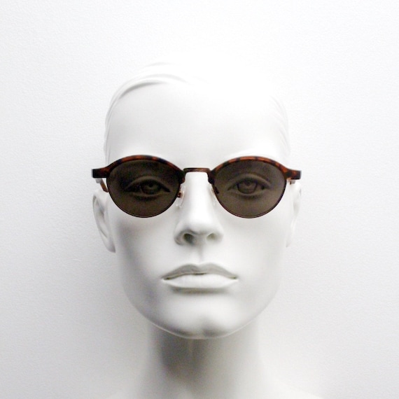 90s Vintage Cat Eye Sunglasses. Half Frame Tortoise 50s 