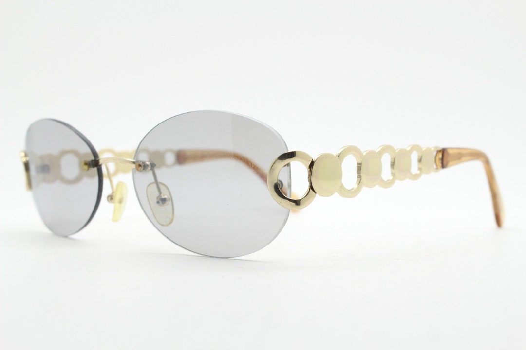 90s Vintage Frameless Sunglasses. Minimal Grey Oval Lens With Bombastic ...