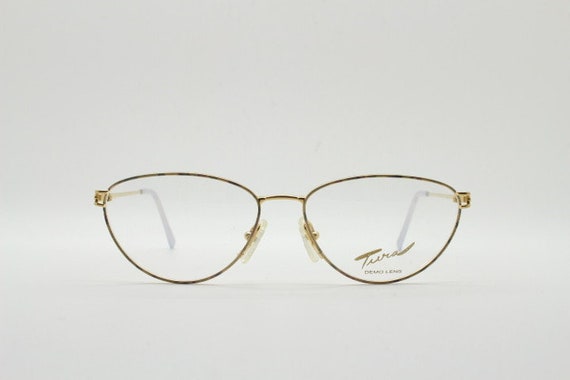 Tura 80s Vintage Oval Cateye Glasses Made in Japan. Gold 