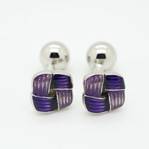 Vintage small purple cuff links made in England. Solid metal construction in cuff knot size with enamel surface. Mens gift. NOS