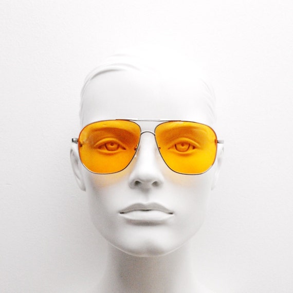 Orange Square Aviator Sunglasses. Silver Double Bridge Metal - Etsy