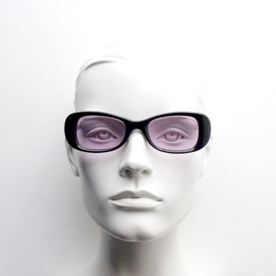 Y2K vintage curved rectangular sunglasses. Black … - image 1