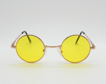 90er Jahre runde Kinder Sonnenbrille. John Lennon Stil bronze braune Metallfassung mit orangen Gläsern. Kinder unbenutzte NOS. Voller UV-Schutz.