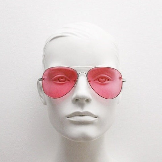 Occhiali da sole aviator vintage Lenti rosa acceso su