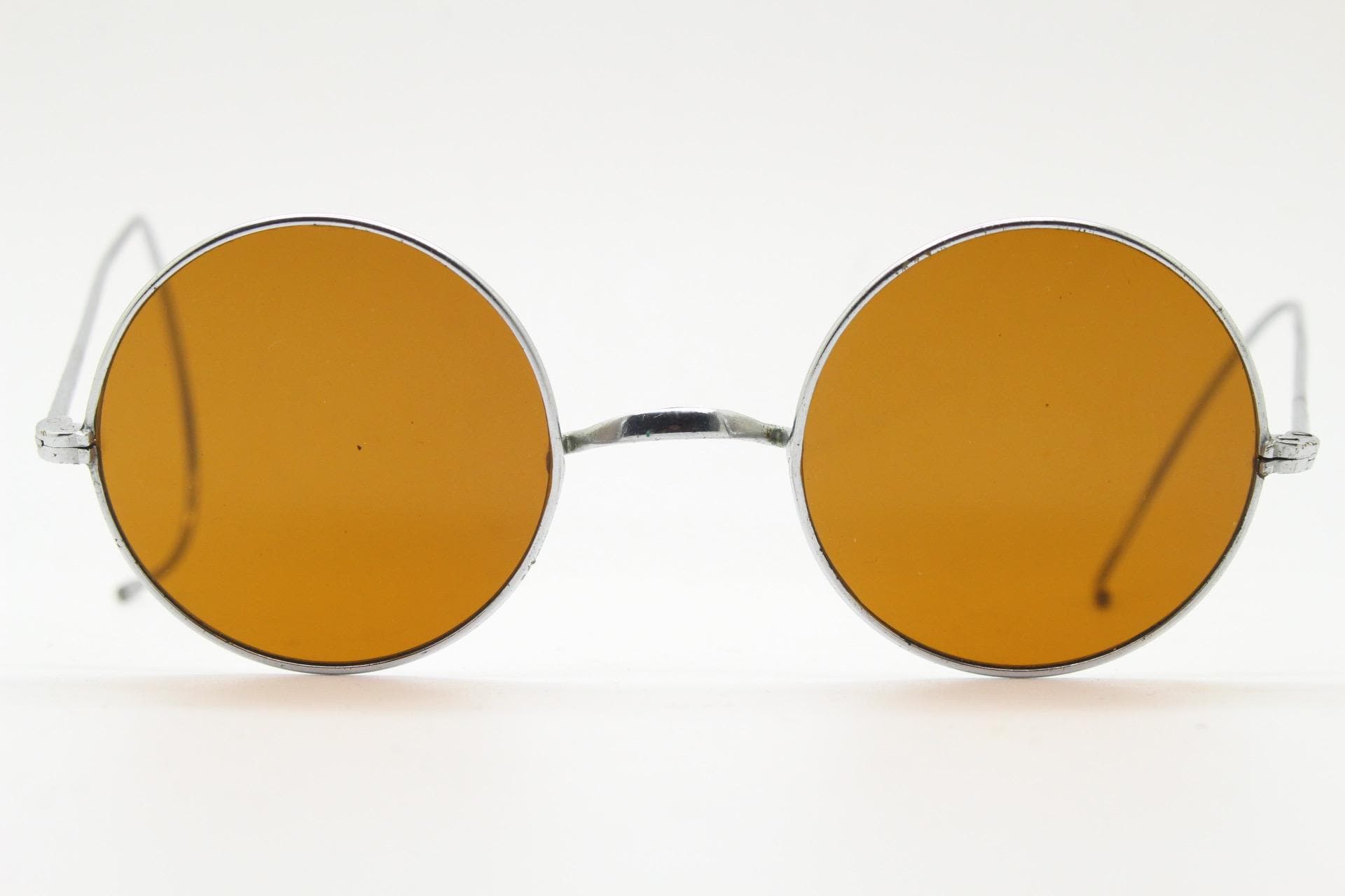 30s Vintage Round Antique Sunglasses. Silver Metal Wire 