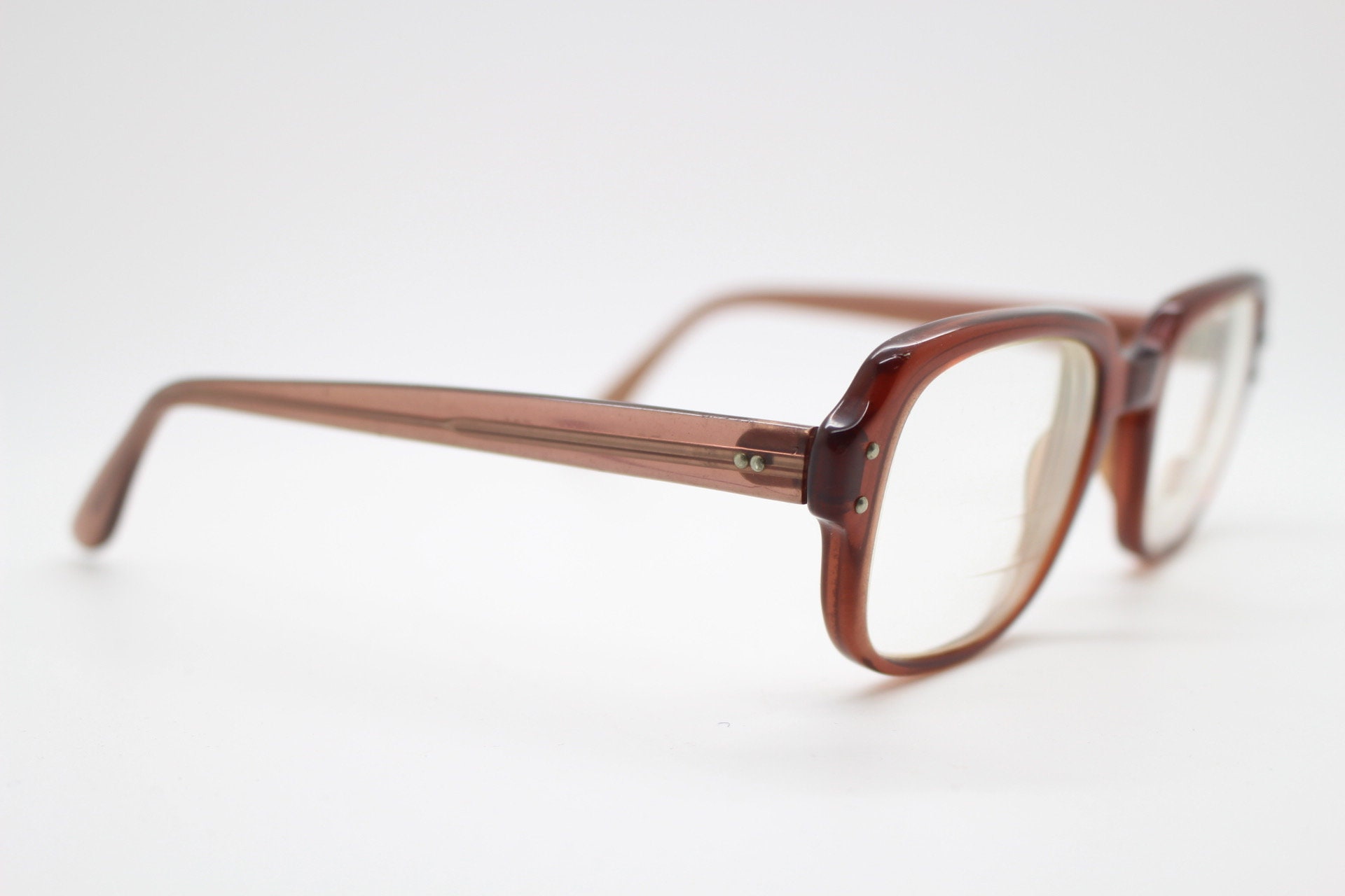 60s Vintage Square Glasses by Romco. Transparent Brown Optical