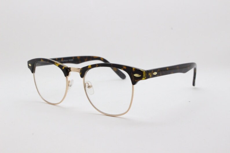 90s vintage half frame glasses. Tortoise and gold all time classic 40s style browline eyeglasses with clear lenses. NOS spectacles image 3