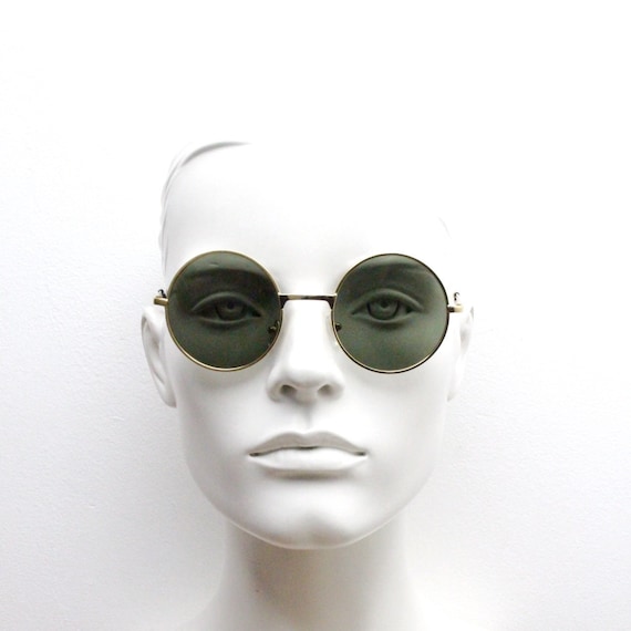 90s round vintage sunglasses. Medium size gold 60… - image 2