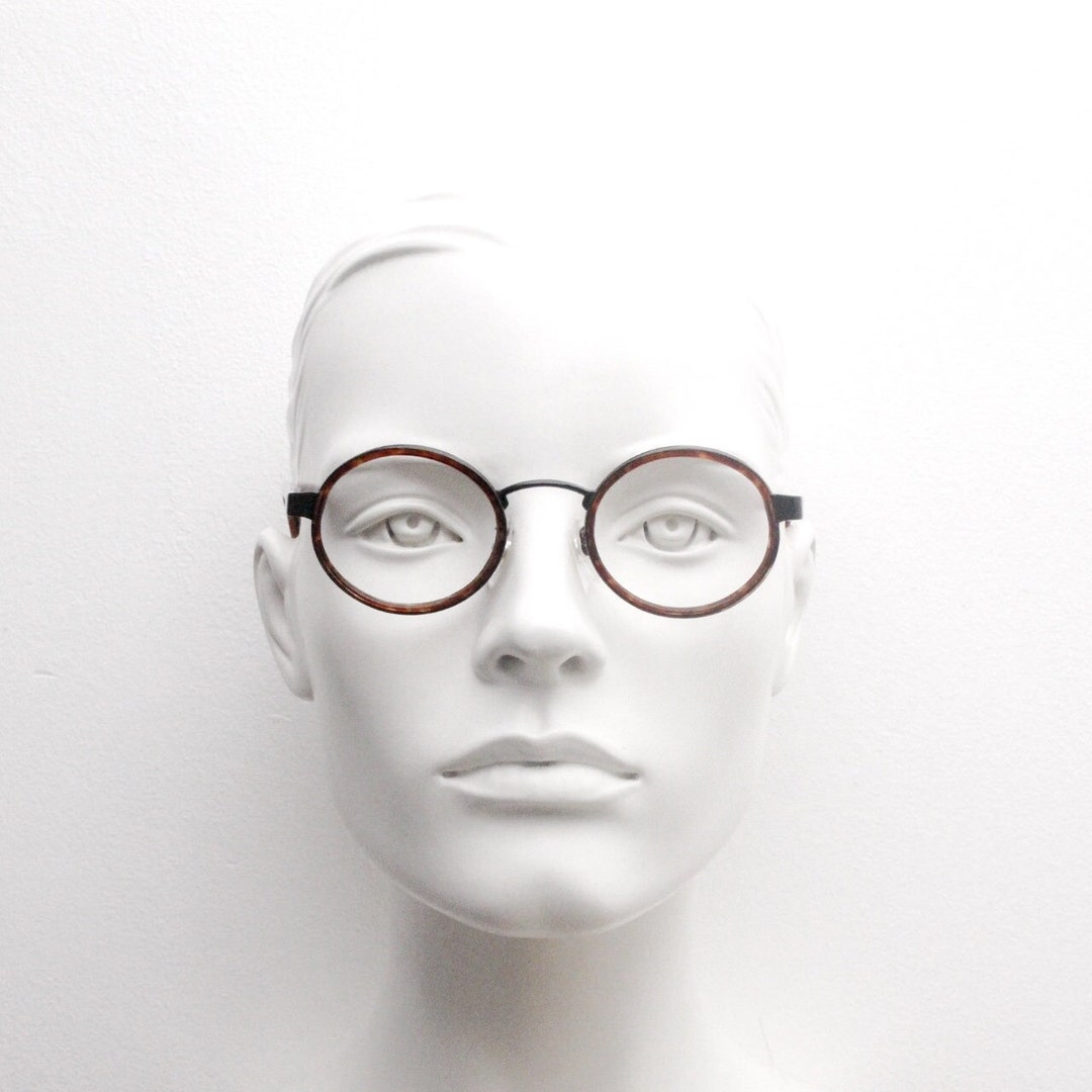 90s Vintage Oval Glasses Made in Italy. Black Metal Frame Encasing