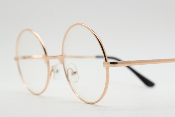 90s vintage round rose gold glasses frames. Clear… - image 3