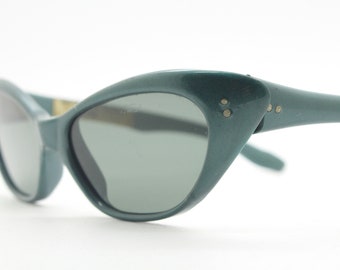 Samco 50er Jahre Vintage Katzenauge-Sonnenbrille, made in Italy. Charismatische Damen Cateye Brille in perlmutt blau mit luxuriösen Echtglaslinsen. 60er Jahre. nr