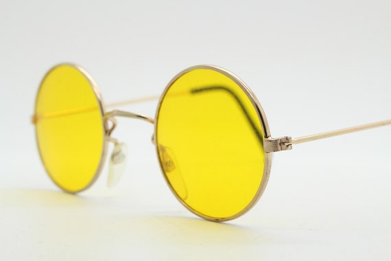 80's round vintage sunglasses. Small gold metal 1… - image 3