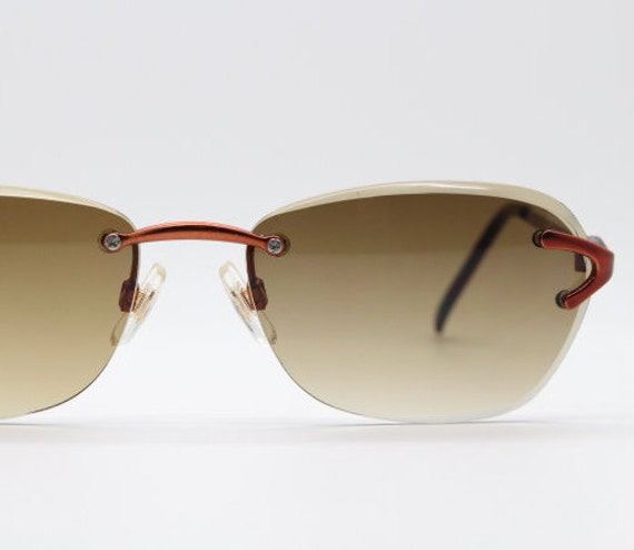 90s Vintage Frameless Sunglasses. Brown Bevelled Lenses With