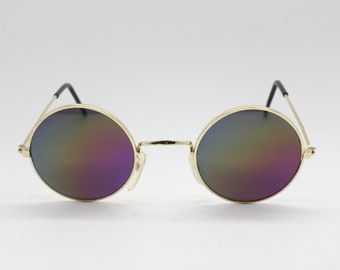 90's round vintage sunglasses. Micro metal frame with mirror lenses. Club kids rave. John Lennon. Steampunk. NOS. BNWT