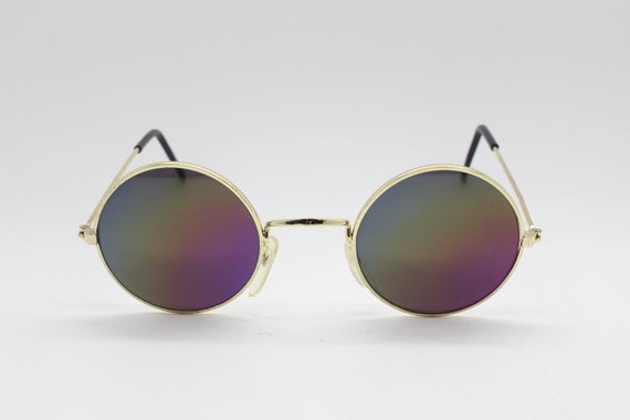 Round small silver mirrored Sunglasses Vintage 90s John Lennon Vintage 90s Round Sunglasses: Silver Metal Frame, Blue Lens  main image 2