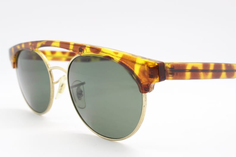 Dynamic honey tortoise brow line double bridge half frame Luxe Gallery Projects Linda Farrow 80s vintage sunglasses model 218