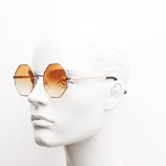 90s Vintage Octagon Sunglasses. Amber Orange 8 Sided 60s 
