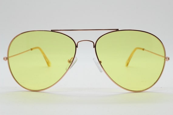 Yellow Vintage Aviator Sunglasses Classic Gold Metal… Gem