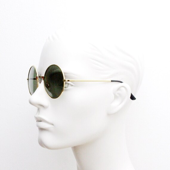 90s round vintage sunglasses. Medium size gold 60… - image 8