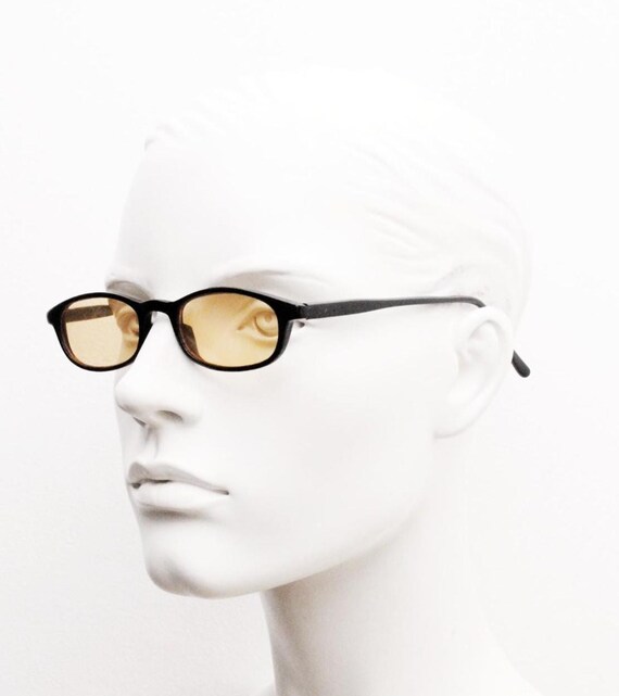90s vintage rectangular acetate sunglasses. Black… - image 8