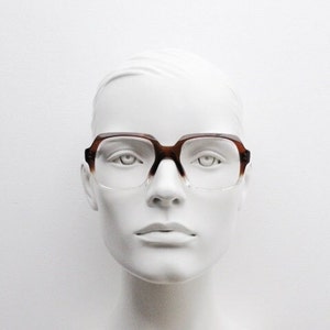 70s vintage square glasses made in Germany. Mens thick optical frame in brown to crystal fade. NOS Prescription eyeglasses. RX
