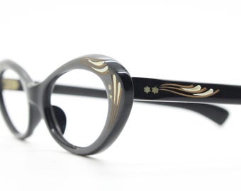 1950’s French Jet Black Cateye Eyeglasses, Prescription Ready, Made in France 1950 main image 4
