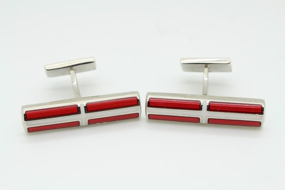 Vintage rectangular long bar cuff links made in E… - image 1