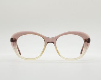 60s vintage round cat eye glasses. Transparent graduating brown ombre cateye optical frames. Womens prescription eyeglasses. RX Spectacles