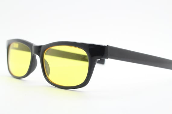 80s vintage rectangular sunglasses. Black wide lo… - image 1